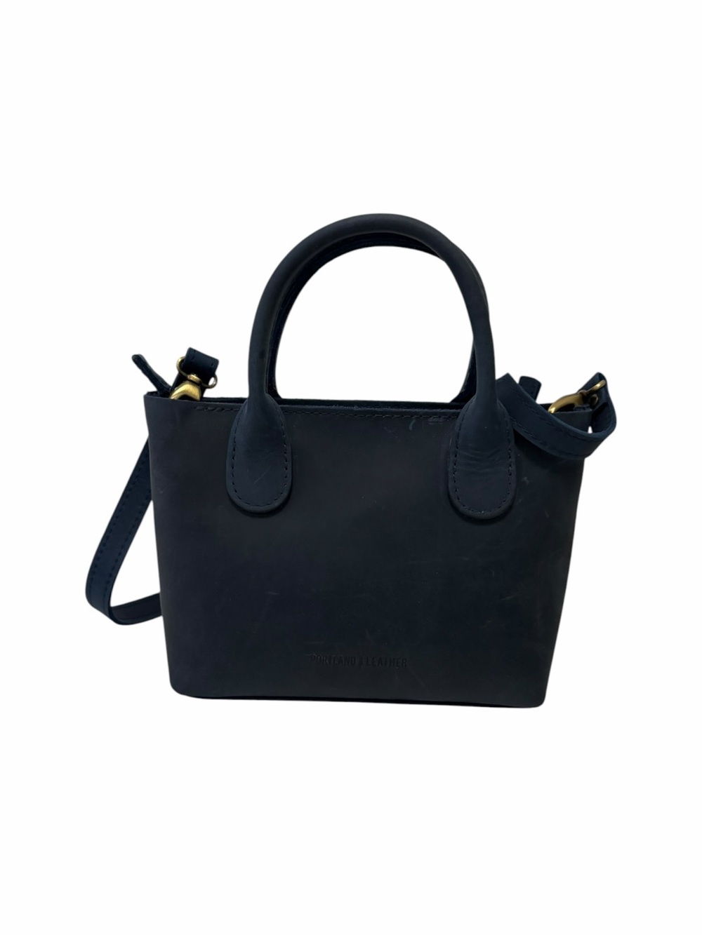 Portland Leather Solid Navy Leather Satchel Handbag